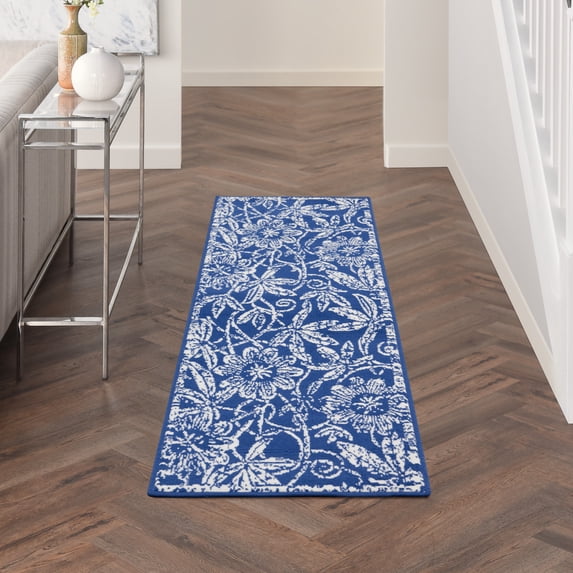 Nourison Whimsicle Botanical Bohemian Navy 2' x 8' Area Rug, (8' Runner)