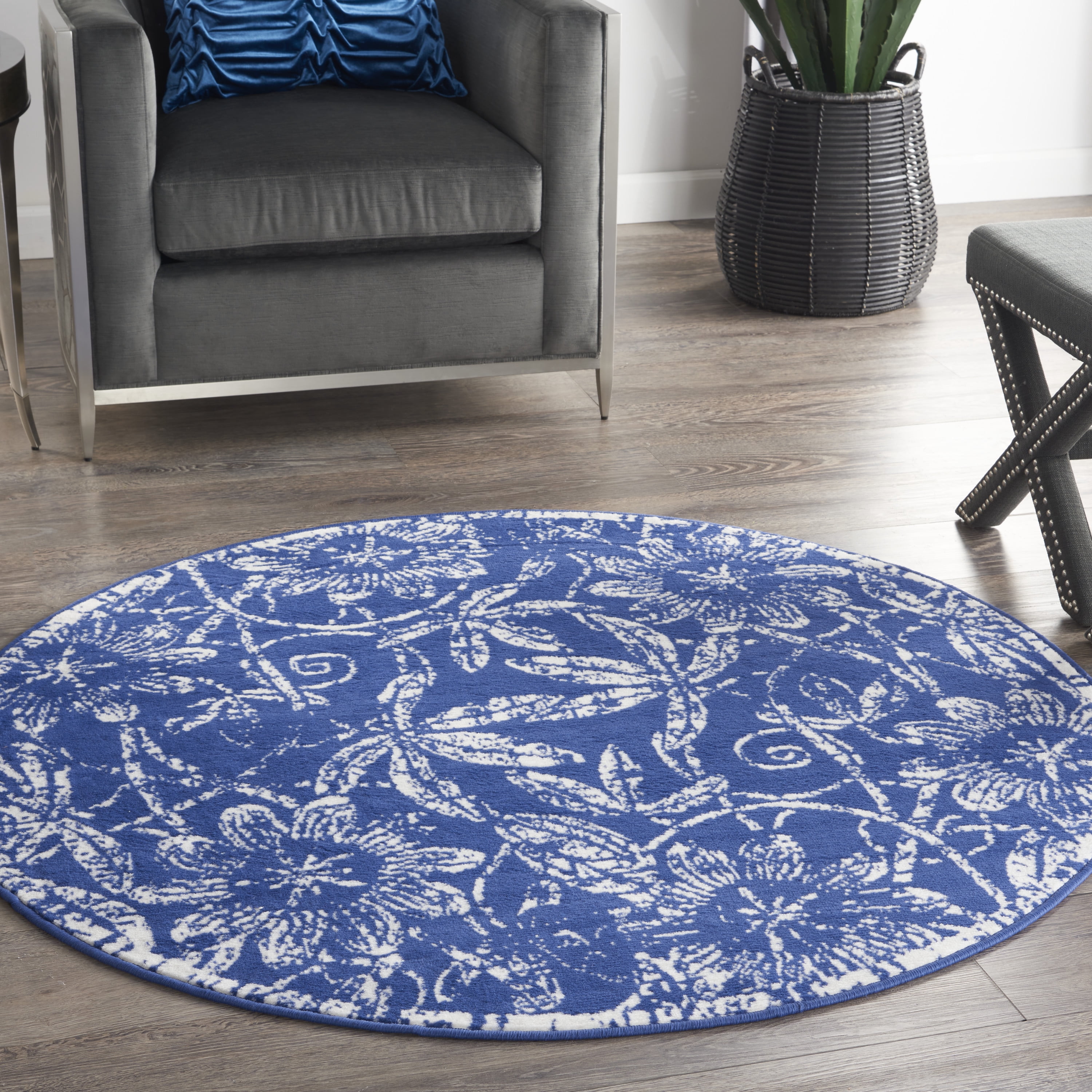Nourison Whimsicle Botanical Bohemian Navy 5' x round Area Rug, (5' Round)