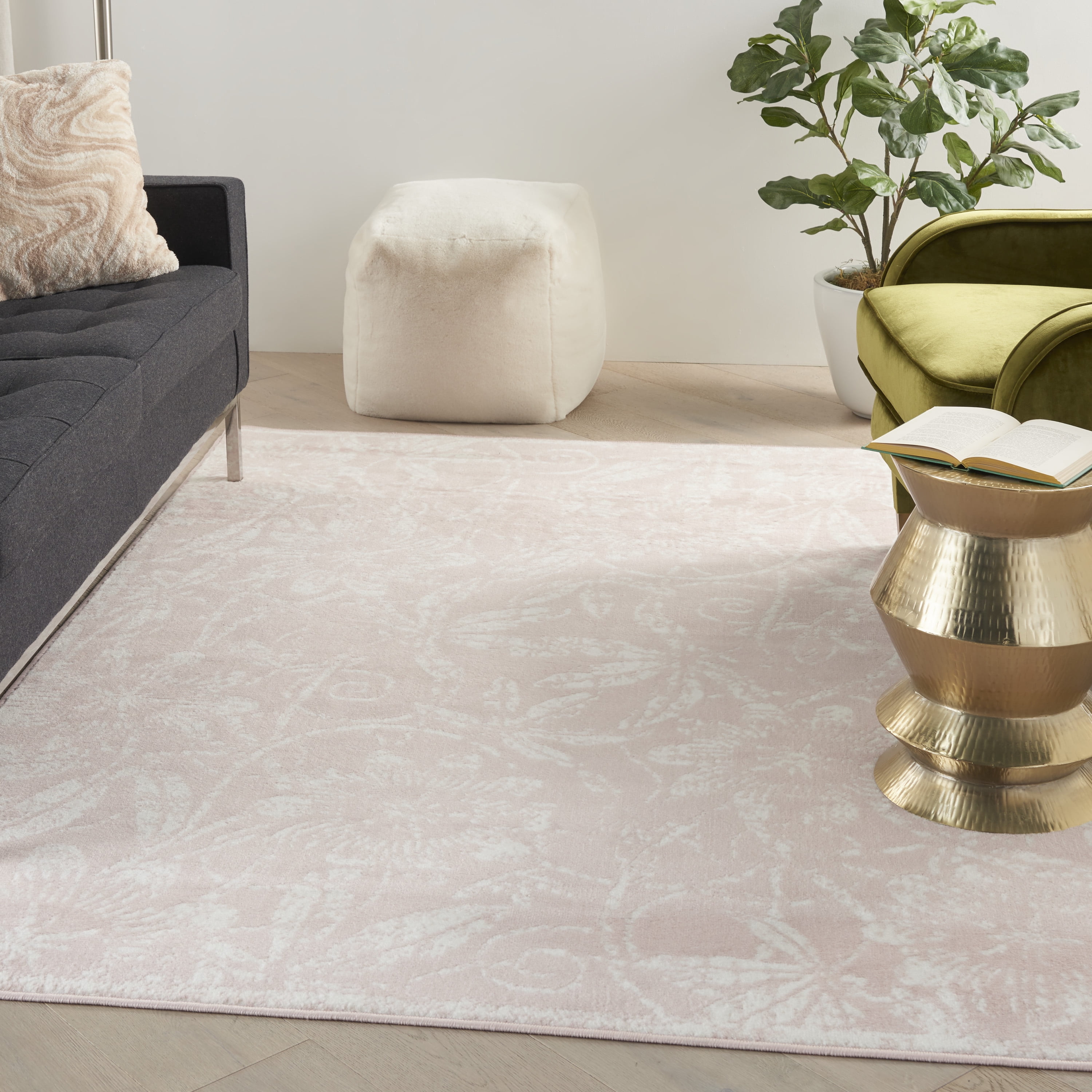 Pink Floral Synthetic Kids' Rectangular 5' x 7' Rug