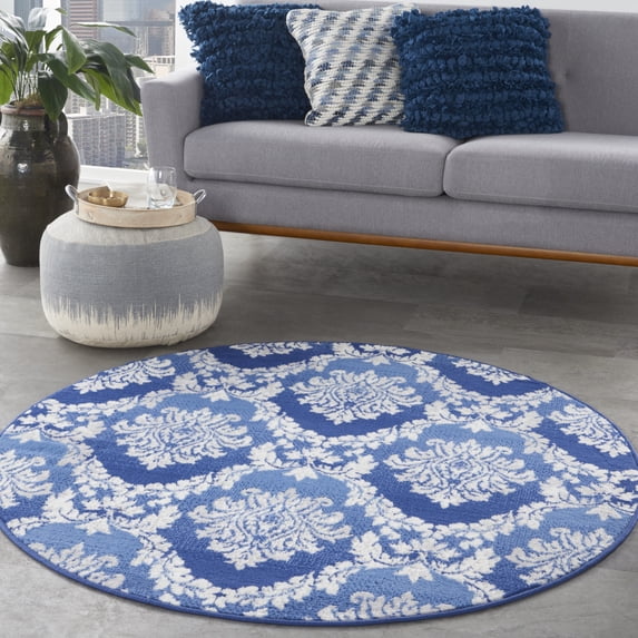 Nourison Whimsicle Botanical Farmhouse Blue 5' x round Area Rug, (5' Round)