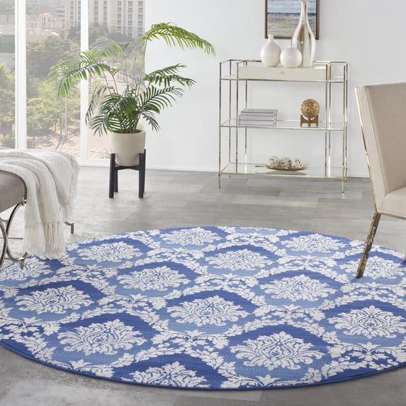 Nourison Whimsicle Botanical Farmhouse Blue 8' x round Area Rug, (8' Round)