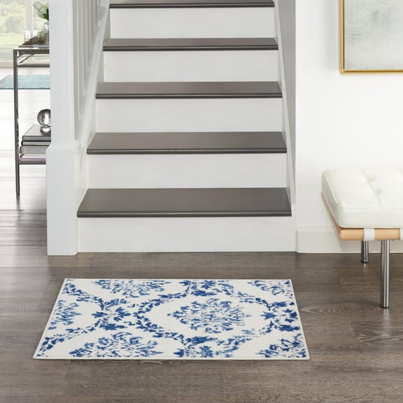 Nourison Whimsicle Botanical Farmhouse Ivory Navy 2' x 3' Area Rug, (2' x 3')