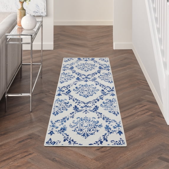 Nourison Whimsicle Botanical Farmhouse Ivory Navy 2' x 6' Area Rug, (6' Runner)