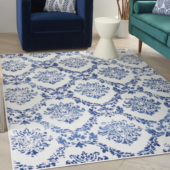Nourison Whimsicle Botanical Farmhouse Ivory Navy 5' x 7' Area Rug, (5' x 7')