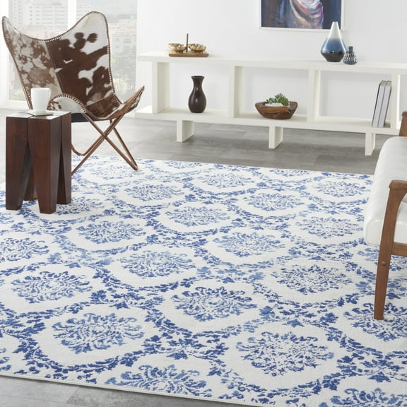 Nourison Whimsicle Botanical Farmhouse Ivory Navy 7' x 10' Area Rug, (7' x 10')