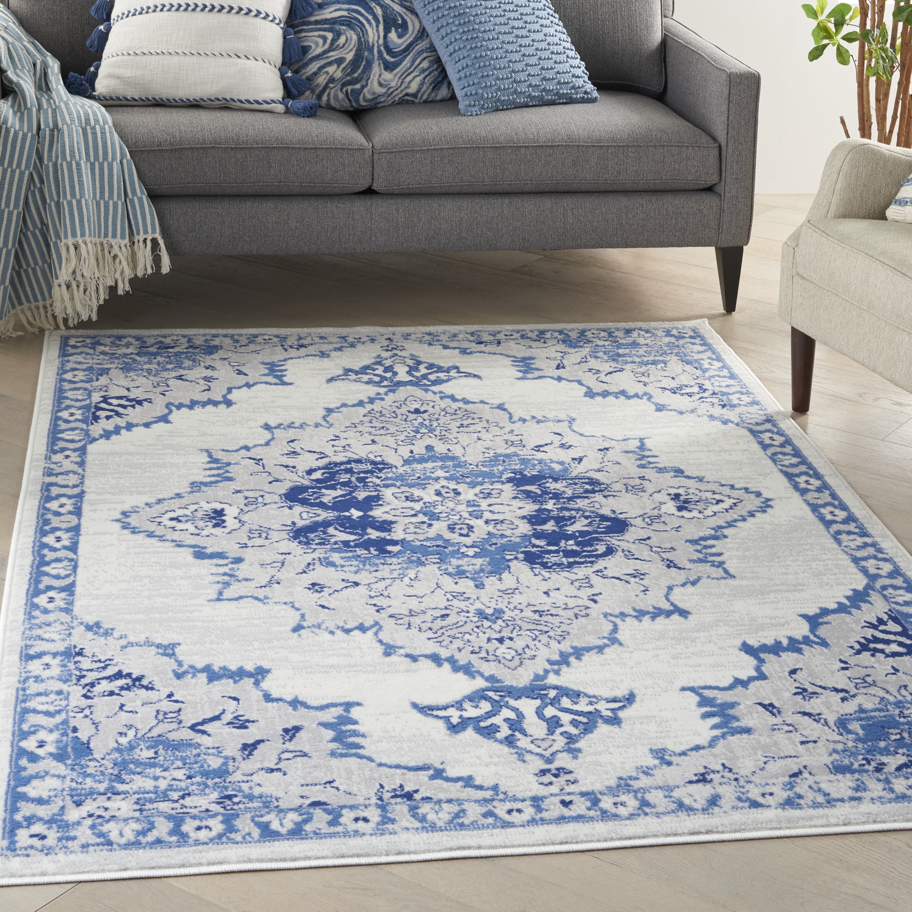Nourison Whimsicle Classic Farmhouse Ivory Blue 4' x 6' Area Rug, (4' x ...