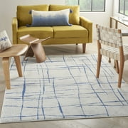Nourison Whimsicle Contemporary Artistic Ivory Blue 5' x 7' Area Rug, (5' x 7')