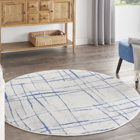 Nourison Whimsicle Contemporary Artistic Ivory Blue 5' x round Area Rug, (5' Round)