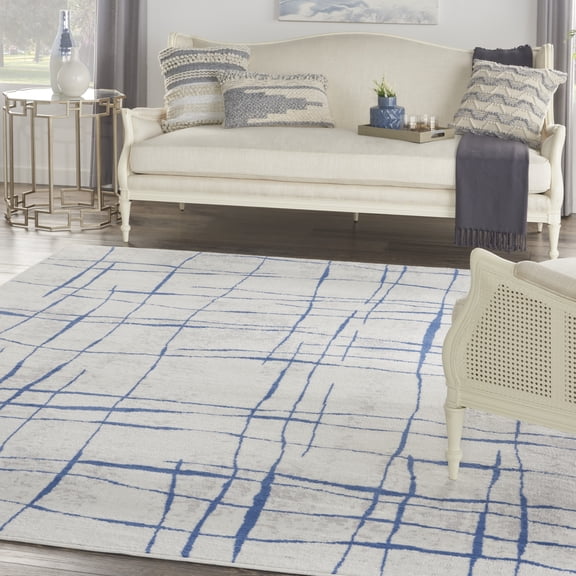 Nourison Whimsicle Contemporary Artistic Ivory Blue 8'4" x 11'6" Area Rug, (8' x 12')