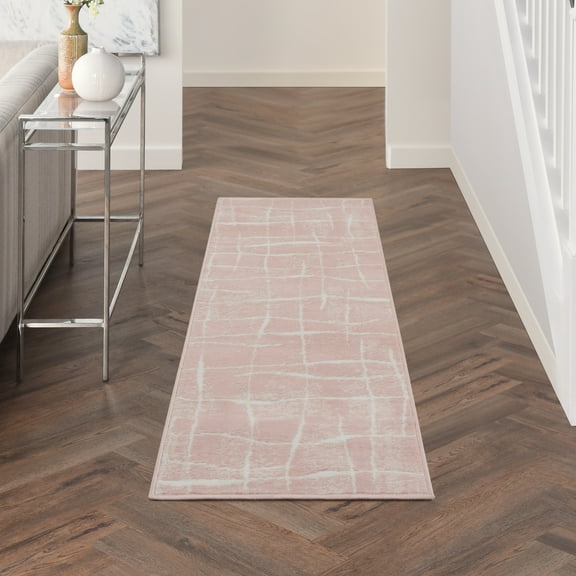 Nourison Whimsicle Contemporary Artistic Pink Ivory 2' x 8' Area Rug, (8' Runner)
