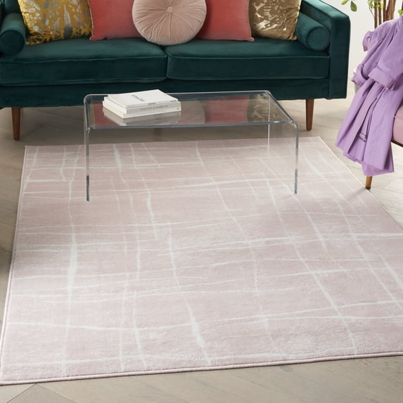 Nourison Whimsicle Contemporary Artistic Pink Ivory 6' x 9' Area Rug, (6' x 9')
