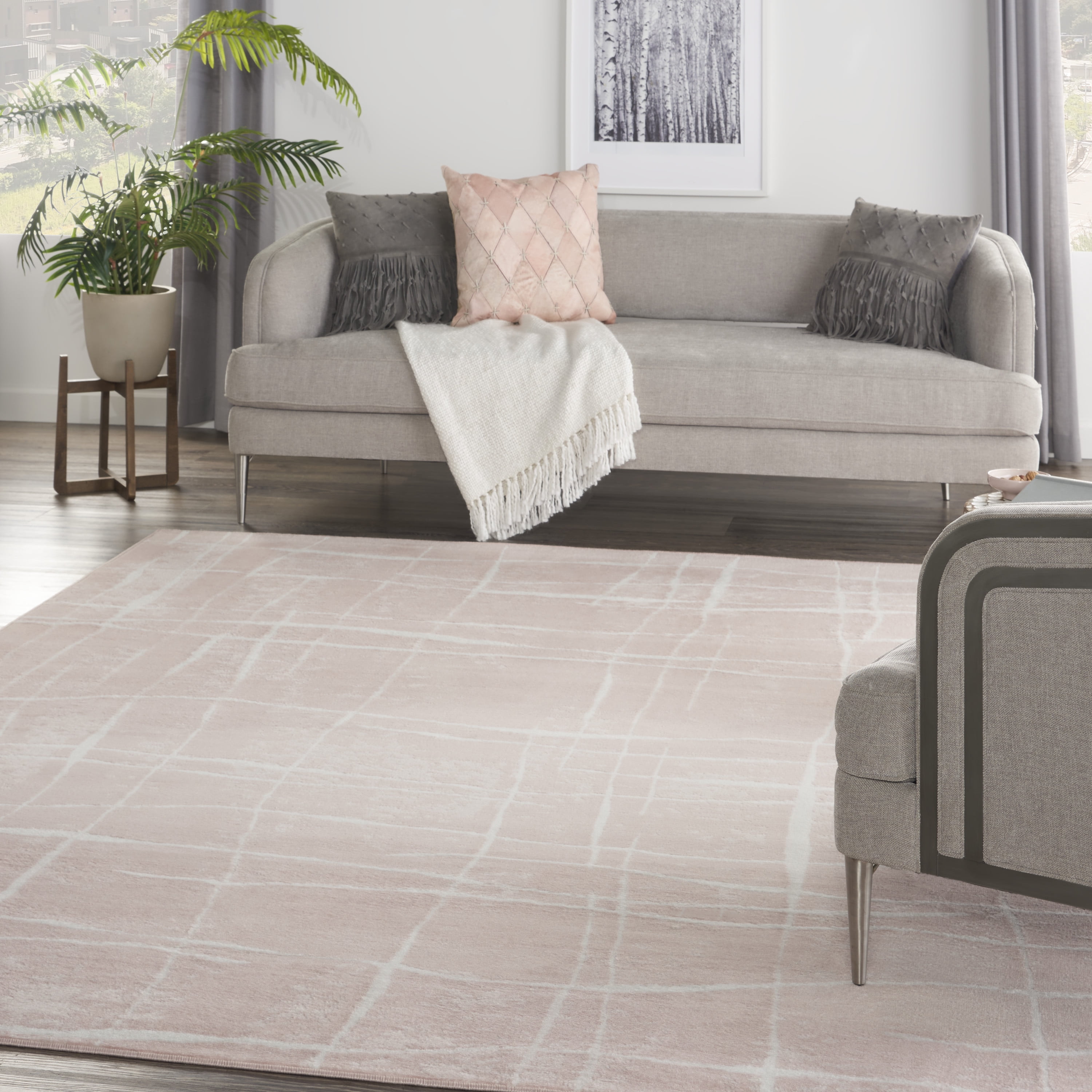 Whimsicle Pink Ivory Abstract 8'4" x 11'6" Low-Profile Area Rug
