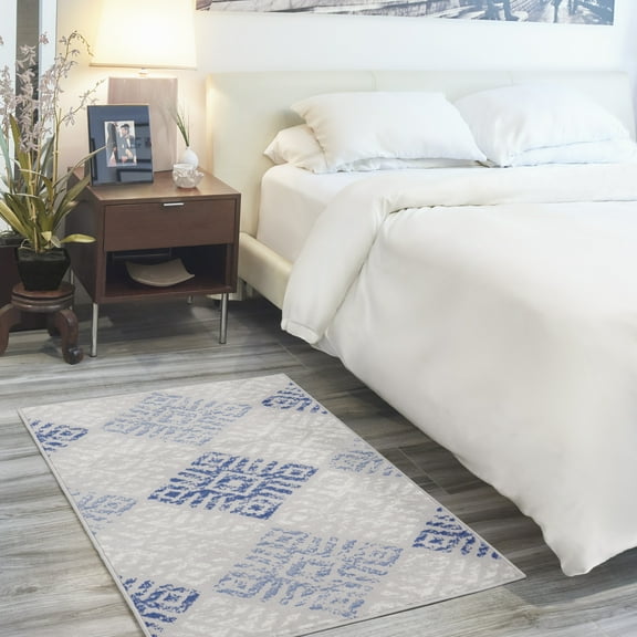 Nourison Whimsicle Contemporary Modern Grey Blue 3' x 5' Area Rug, (3'x 5')
