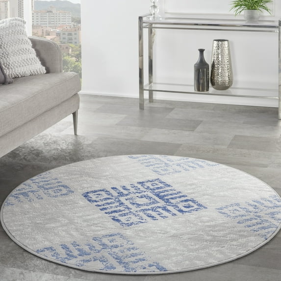 Nourison Whimsicle Contemporary Modern Grey Blue 5' x round Area Rug, (5' Round)