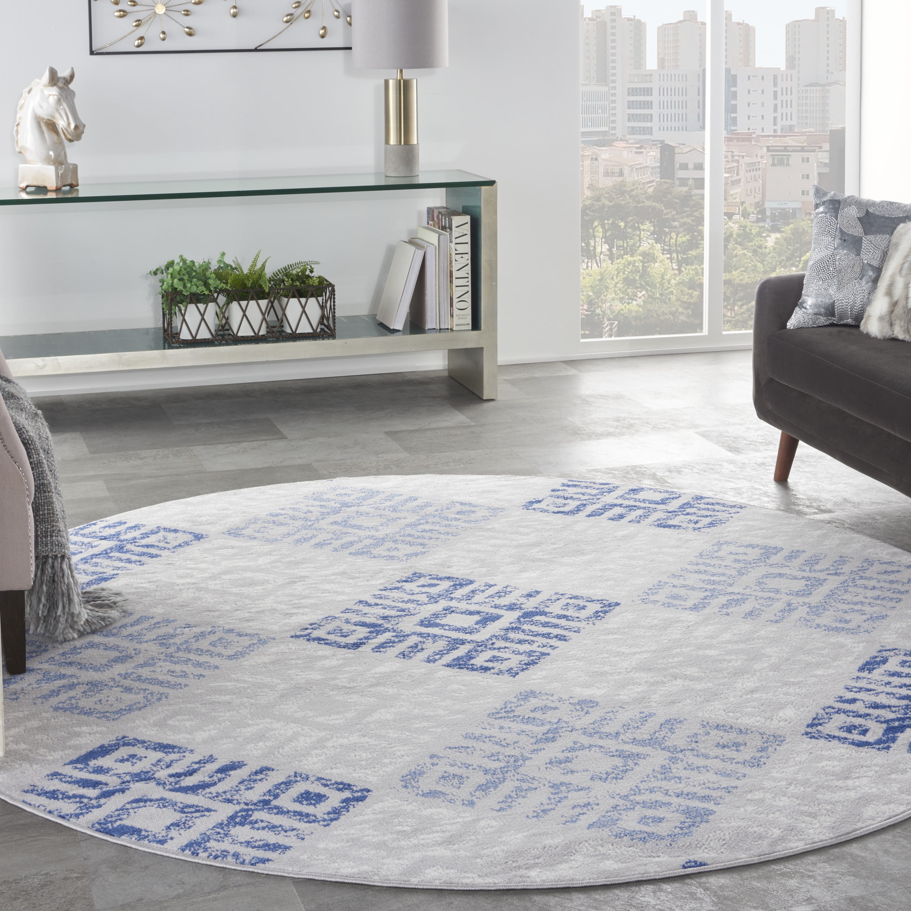 Nourison Whimsicle Contemporary Modern Grey Blue 8' x round Area Rug, (8' Round)
