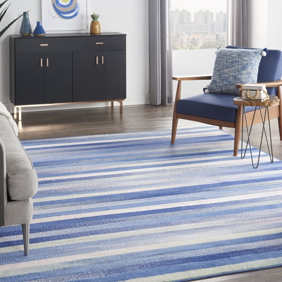 Nourison Whimsicle Eclectic Modern Blue Multicolor 7' x 10' Area Rug, (7' x 10')
