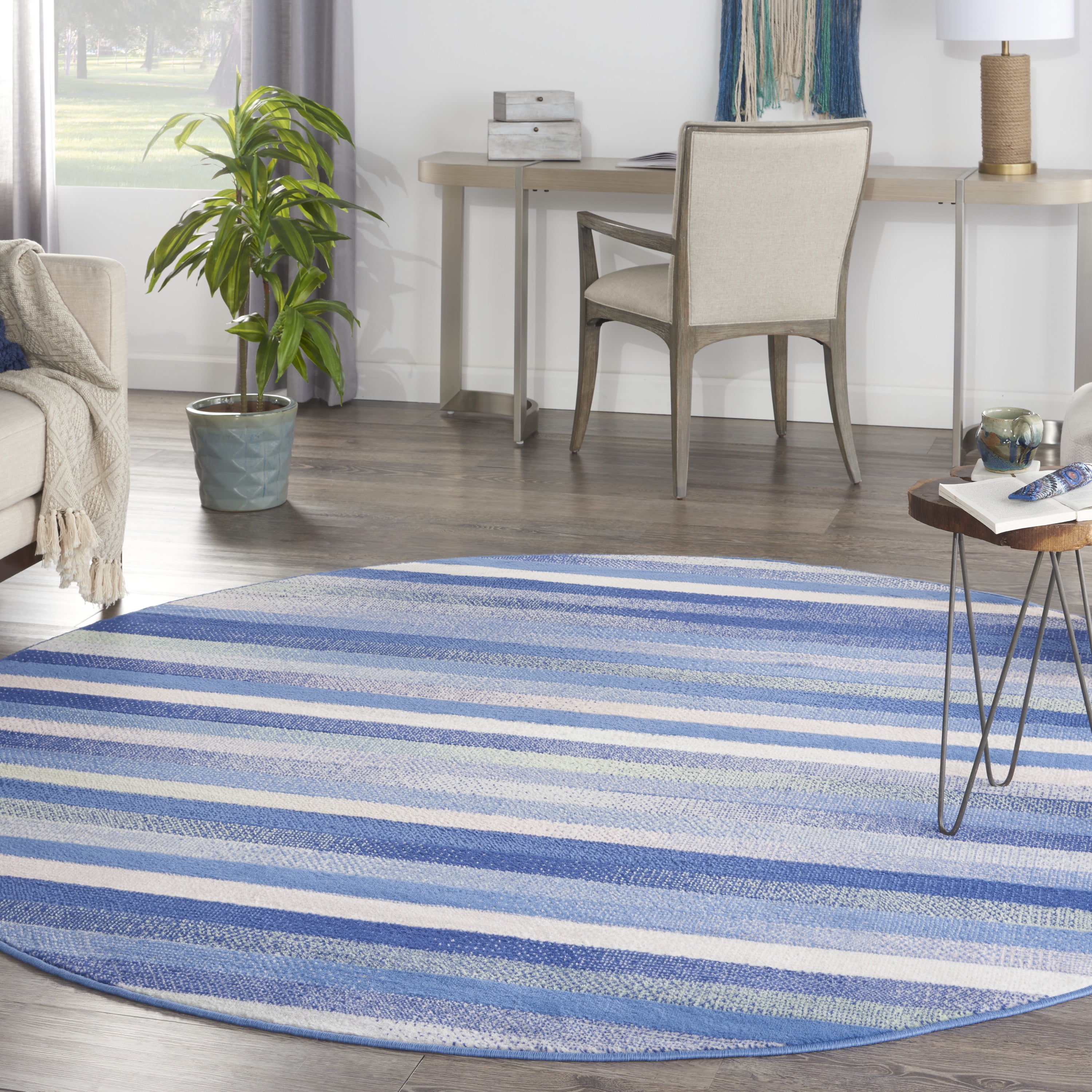 Nourison Whimsicle Eclectic Modern Blue Multicolor 8' x round Area Rug, (8' Round)
