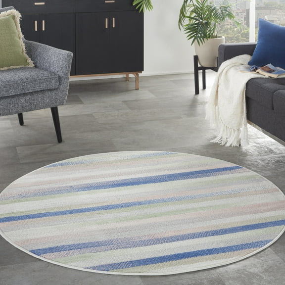 Nourison Whimsicle Eclectic Modern Ivory Multicolor 5' x round Area Rug, (5' Round)
