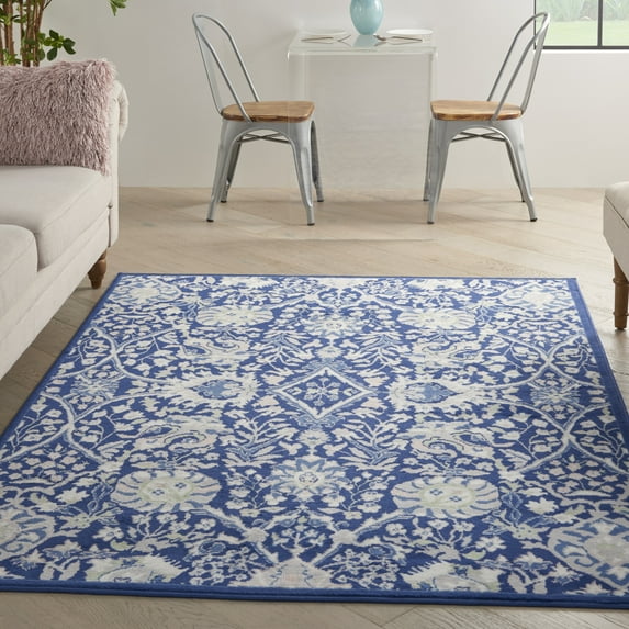 Nourison Whimsicle Floral Bohemian Navy Multicolor 4' x 6' Area Rug, (4' x 6')