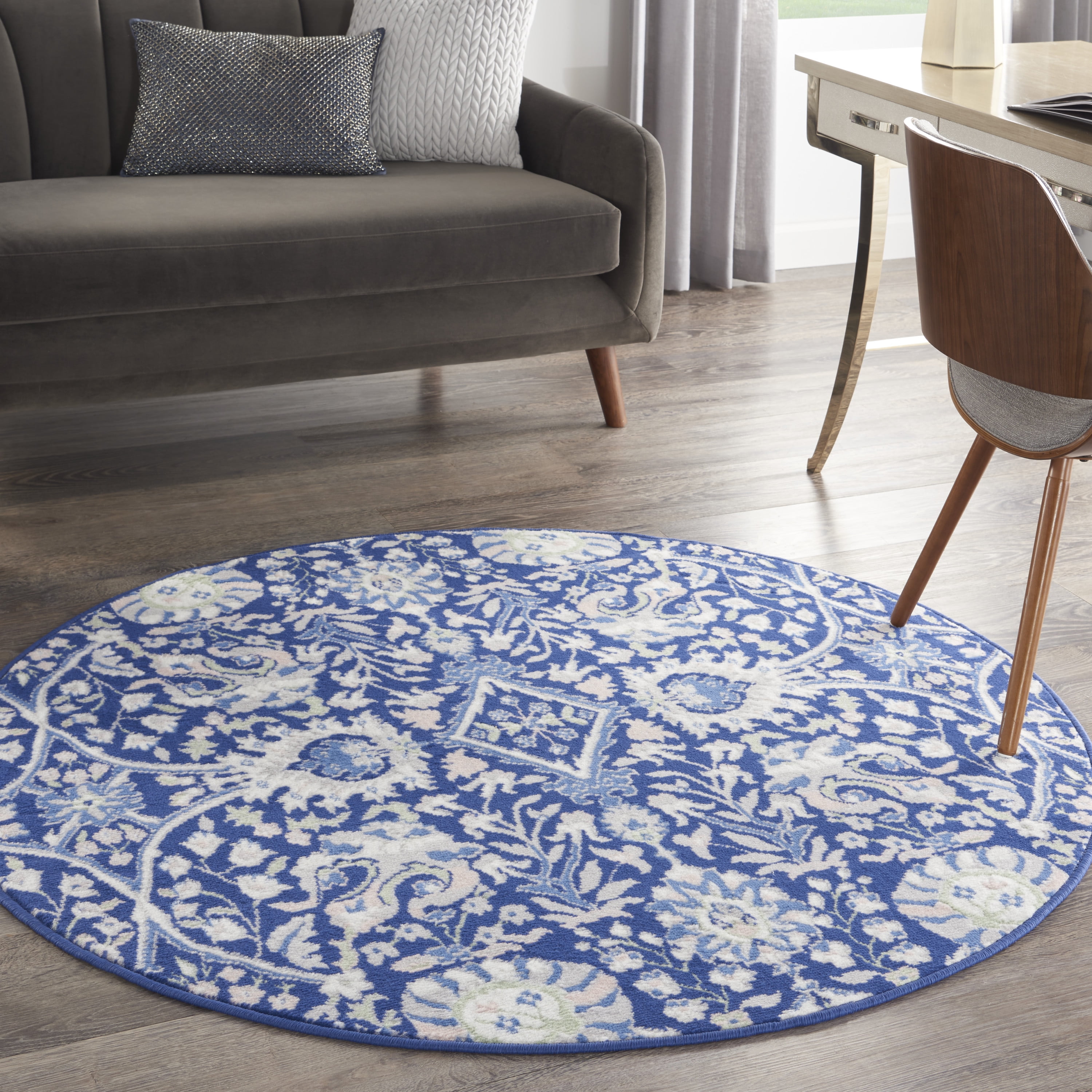Nourison Whimsicle Floral Bohemian Navy Multicolor 5' x round Area Rug, (5' Round)