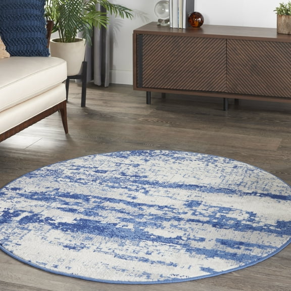 Nourison Whimsicle Modern Artistic Ivory Navy 5' x round Area Rug, (5' Round)