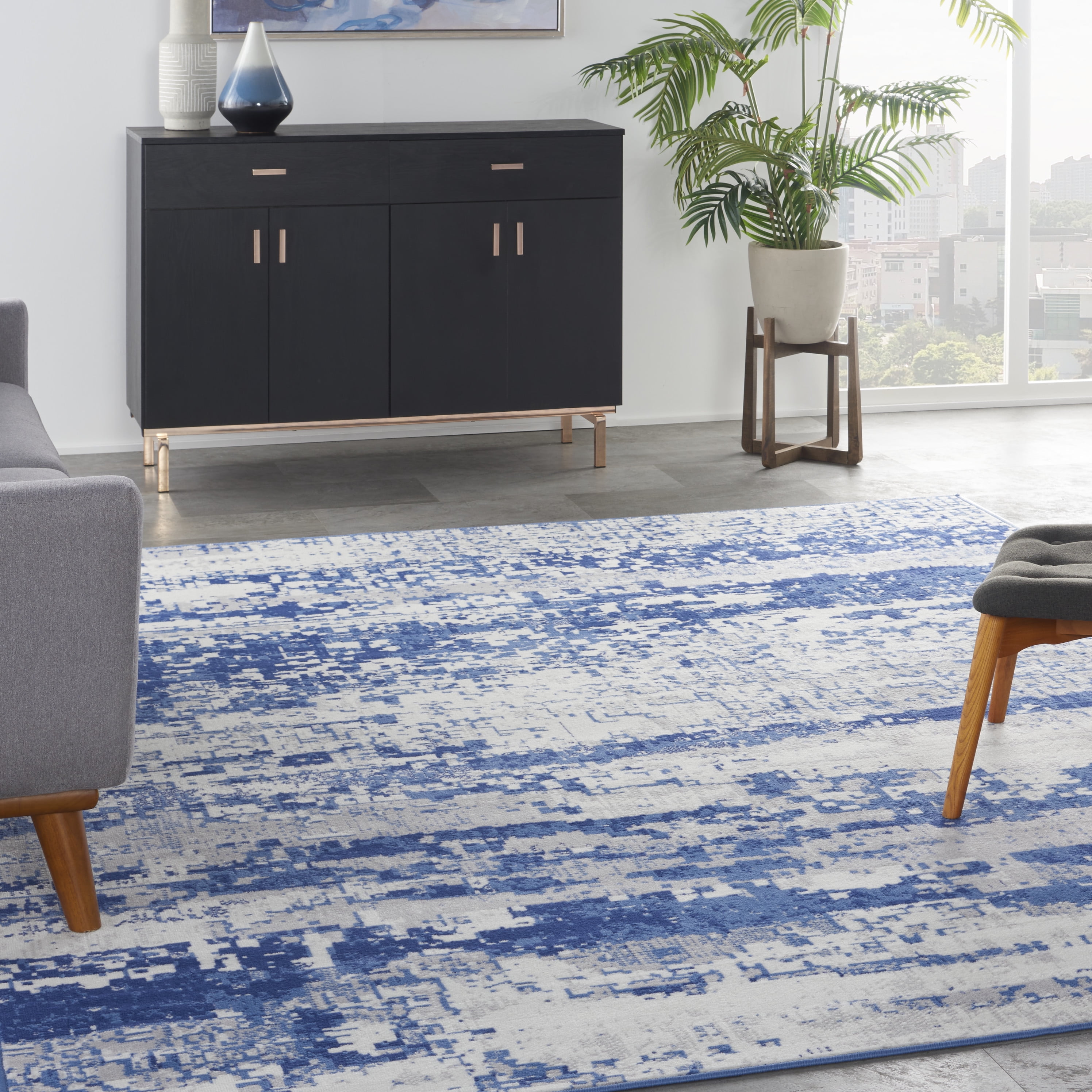 Nourison Whimsicle Modern Artistic Ivory Navy 8' x 10' Area Rug, (8' x 10')