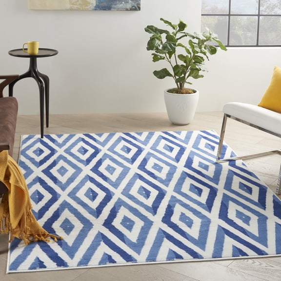 Nourison Whimsicle Modern Eclectic Ivory Blue 4' x 6' Area Rug, (4' x 6')