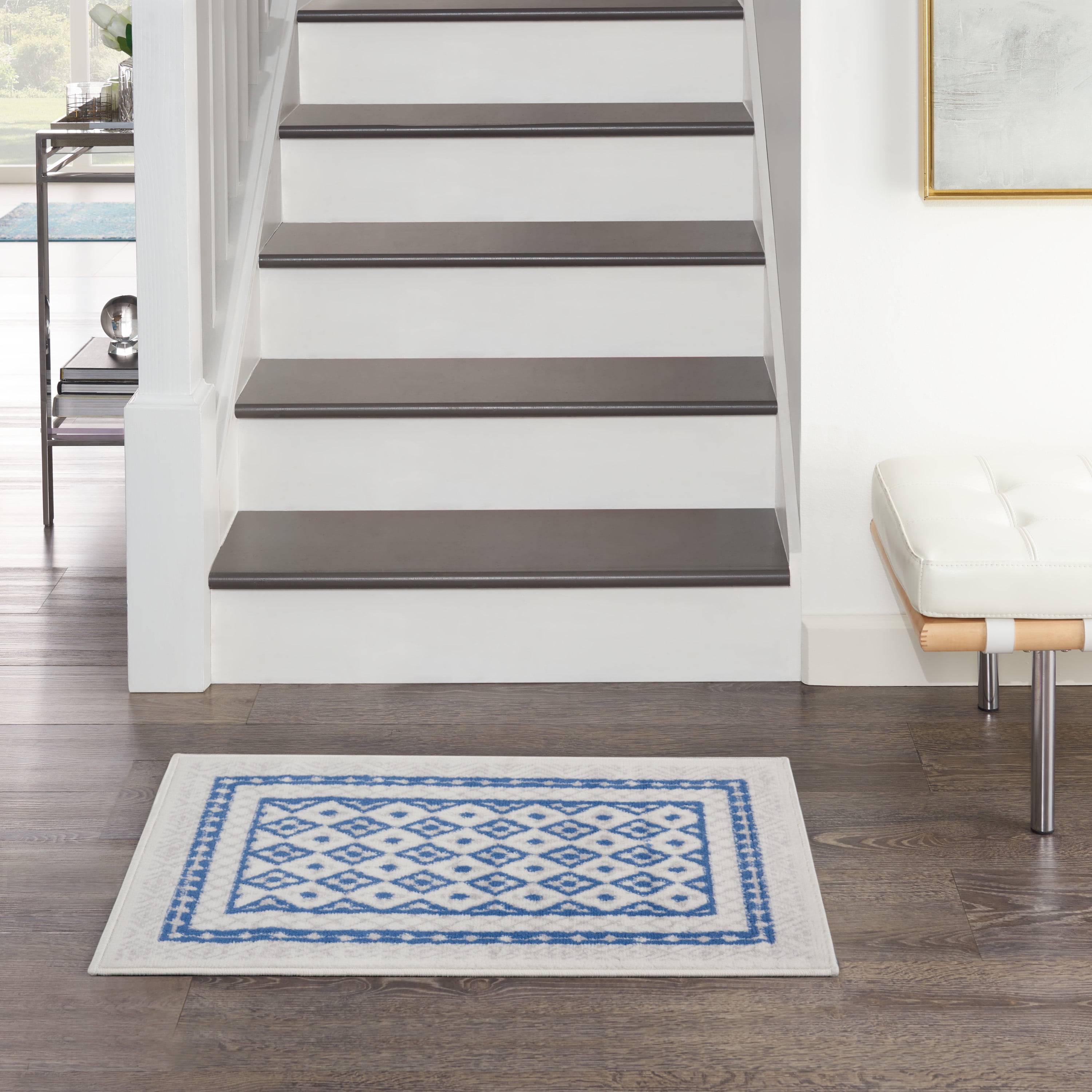 Boho Blue Geometric Flat-Woven 24" Synthetic Area Rug