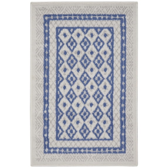 Nourison Whimsicle Modern Moroccan Ivory Blue 2' x 3' Area Rug, (2' x 3')