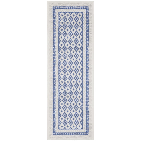 Nourison Whimsicle Modern Moroccan Ivory Blue 2' x 8' Area Rug, (8' Runner)