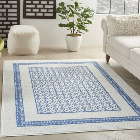Nourison Whimsicle Modern Moroccan Ivory Blue 5' x 7' Area Rug, (5' x 7')