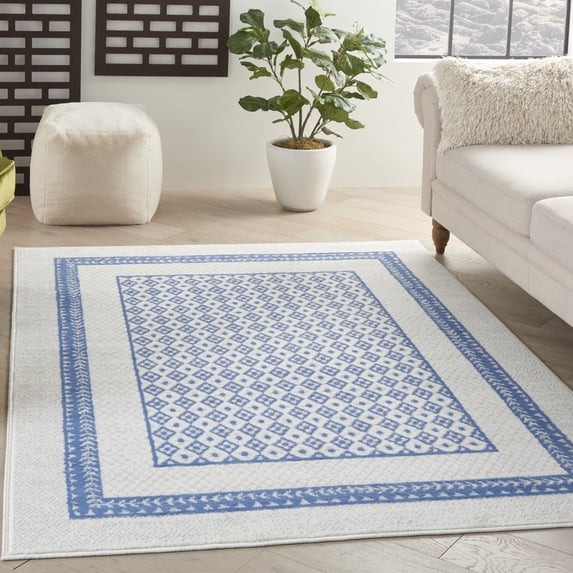 Nourison Whimsicle Modern Moroccan Ivory Blue 6' x 9' Area Rug, (6' x 9')