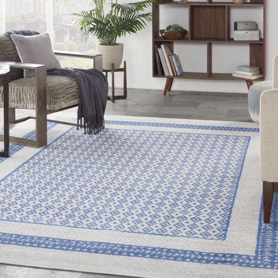 Nourison Whimsicle Modern Moroccan Ivory Blue 8'4" x 11'6" Area Rug, (8' x 12')