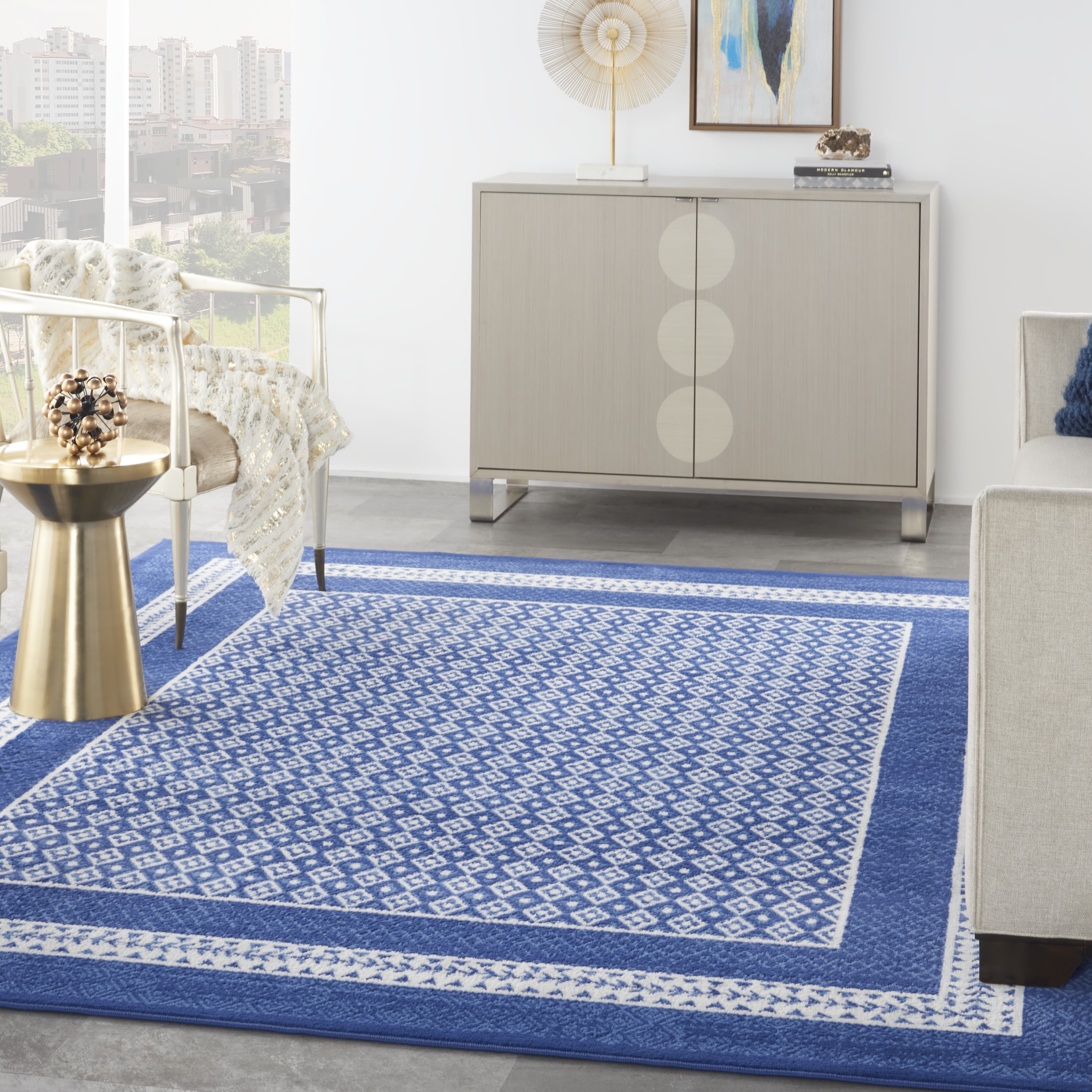 Ivory Geometric 7'10" x 10' Flat Woven Synthetic Area Rug
