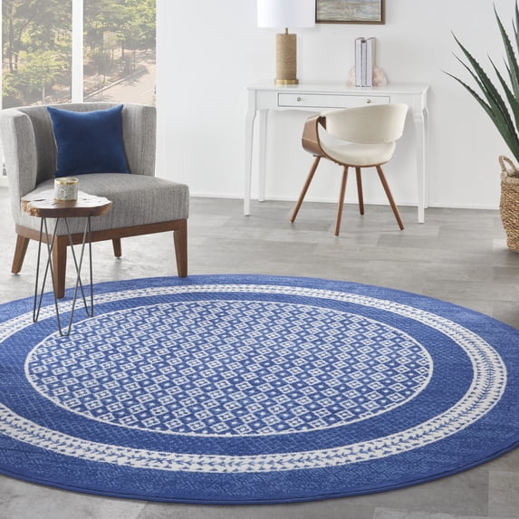 Nourison Whimsicle Modern Moroccan Navy 8' x round Area Rug, (8' Round)