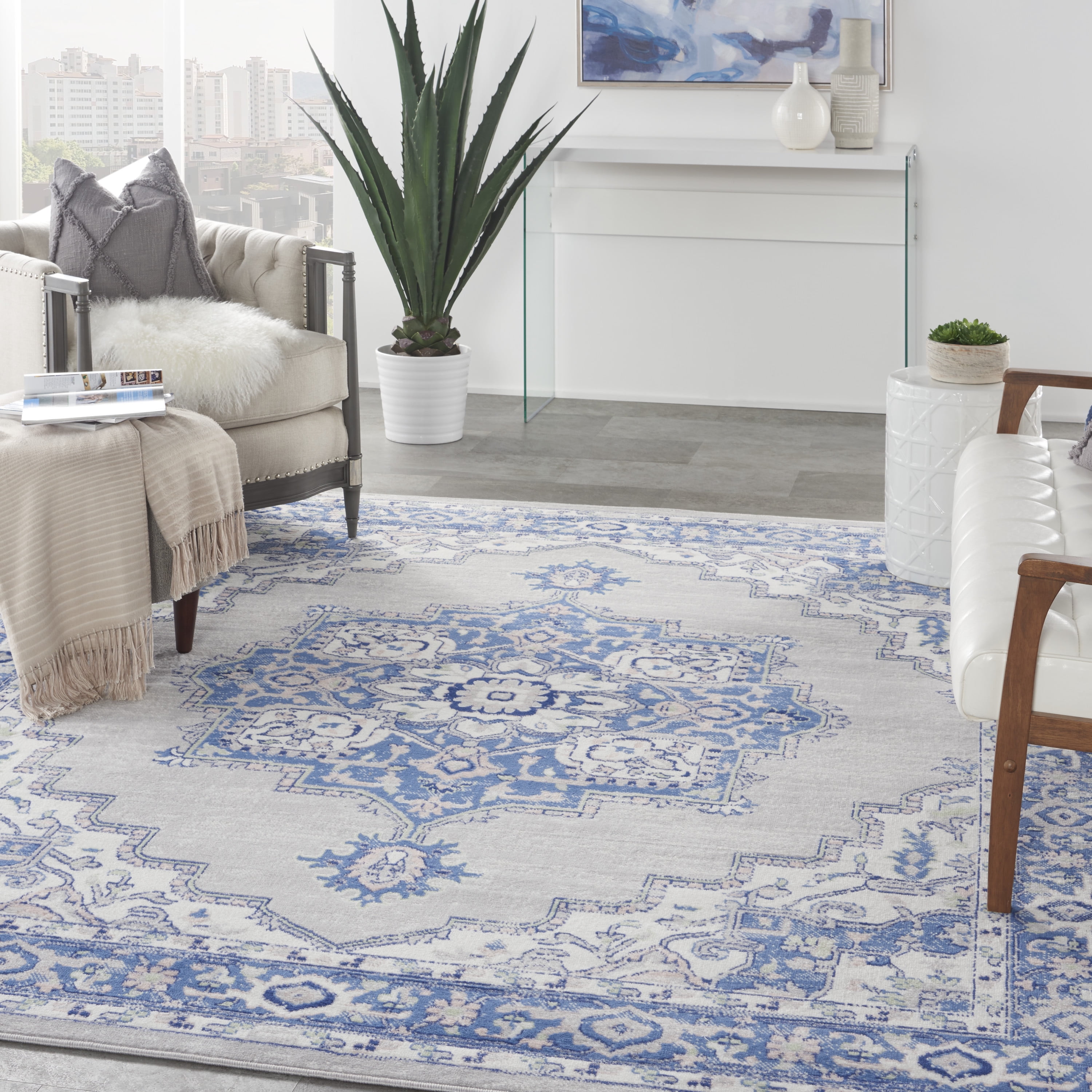 Nourison Whimsicle Persian Farmhouse Grey Blue 8'4" x 11'6" Area Rug, (8' x 12')