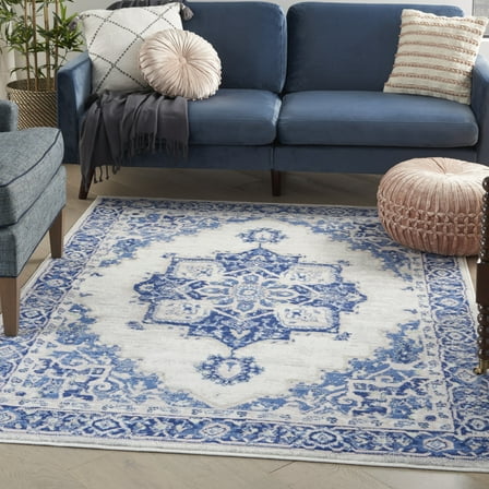 Nourison Whimsicle Persian Farmhouse Ivory Blue 5' x 7' Area Rug, (5' x 7')