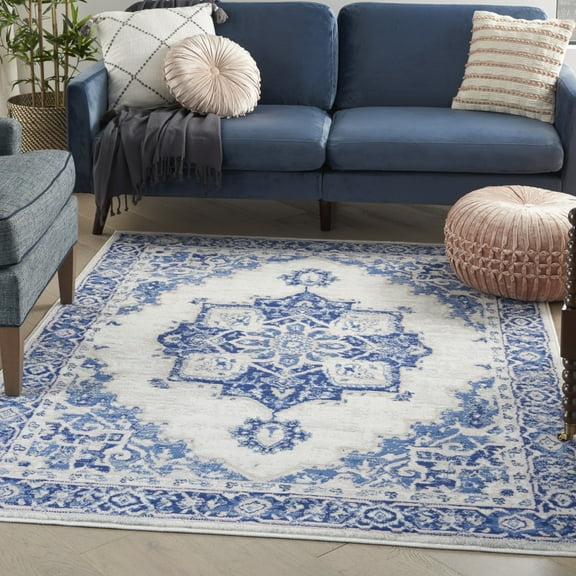 Nourison Whimsicle Persian Farmhouse Ivory Blue 5' x 7' Area Rug, (5' x 7')