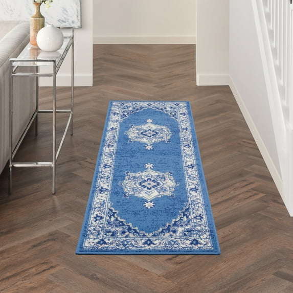 Nourison Whimsicle Persian Farmhouse Navy 2' x 8' Area Rug, (8' Runner)