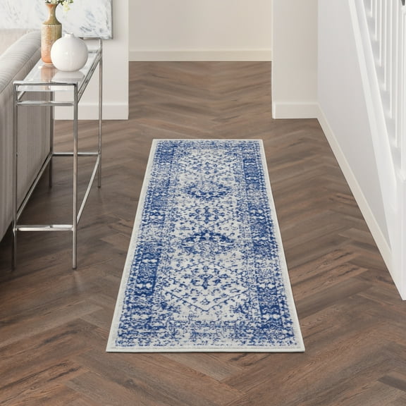 Nourison Whimsicle Rustic Farmhouse Ivory Navy 2' x 8' Area Rug, (8' Runner)