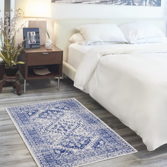 Nourison Whimsicle Rustic Farmhouse Ivory Navy 3' x 5' Area Rug, (3'x 5')