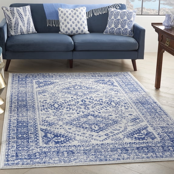Nourison Whimsicle Rustic Farmhouse Ivory Navy 6' x 9' Area Rug, (6' x 9')