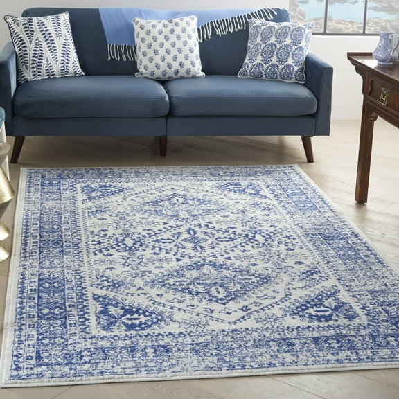 Nourison Whimsicle Rustic Farmhouse Ivory Navy 6' x 9' Area Rug, (6' x 9')