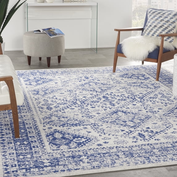 Nourison Whimsicle Rustic Farmhouse Ivory Navy 8'4" x 11'6" Area Rug, (8' x 12')