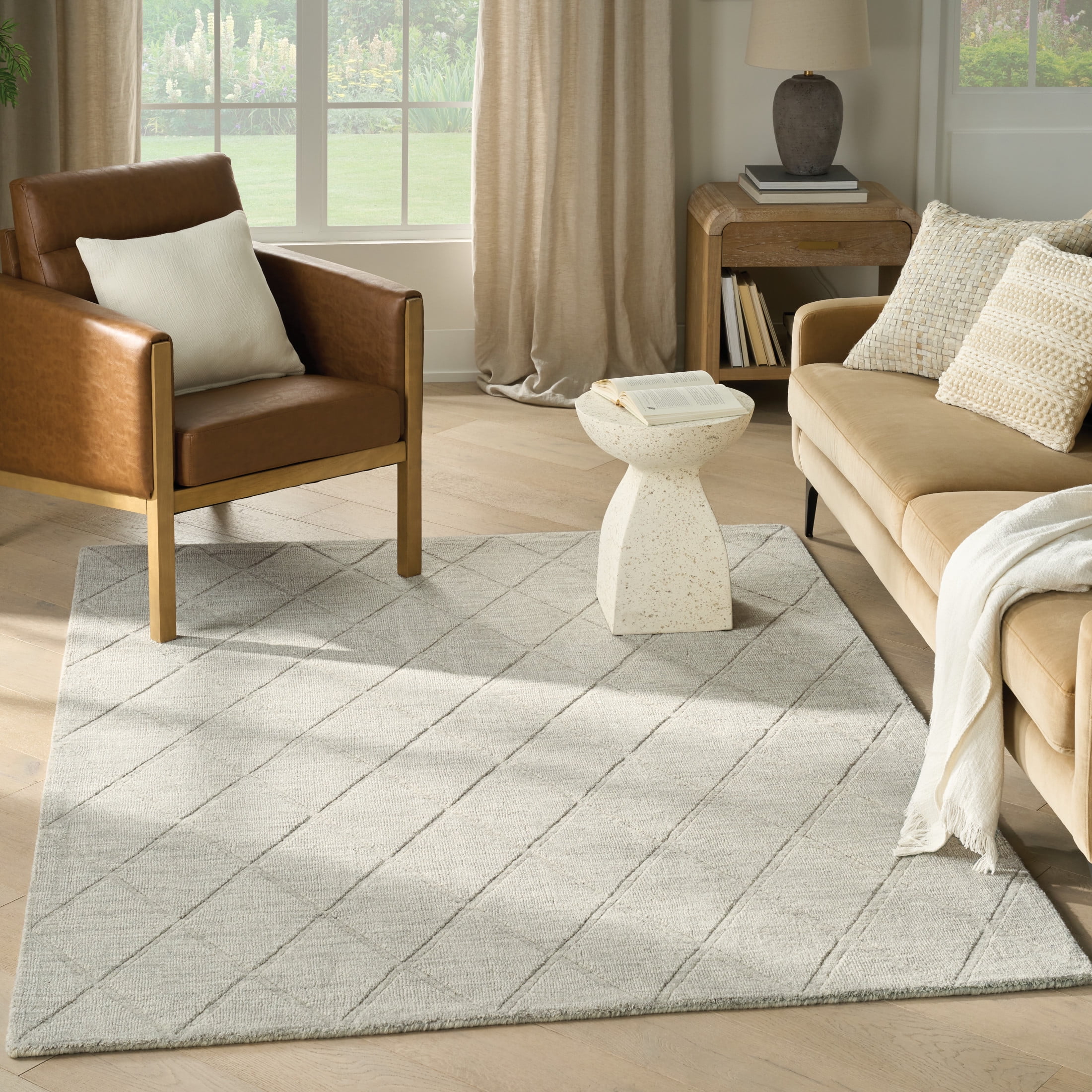 Handmade Gray Wool Geometric Rectangular Area Rug 5' x 7'