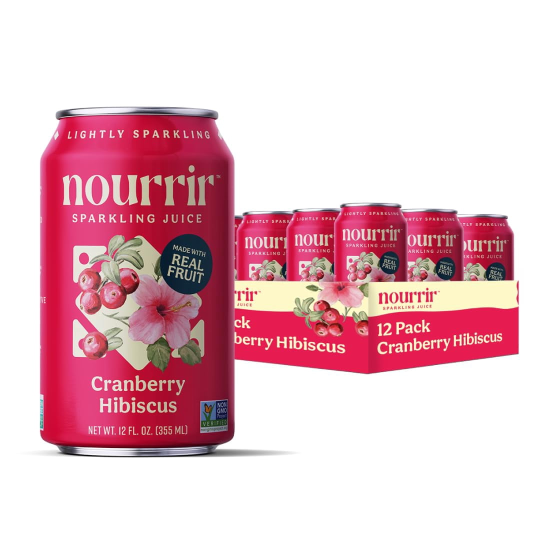 Nourrir Sparkling Cranberry Hibiscus Juice, Real Fruit, Bold Berries & Botanical Blend, Non-GMO, Gluten-Free, Non-Alcoholic, 90 cals, 0g Added Sugar 12 cans (12-Pack)
