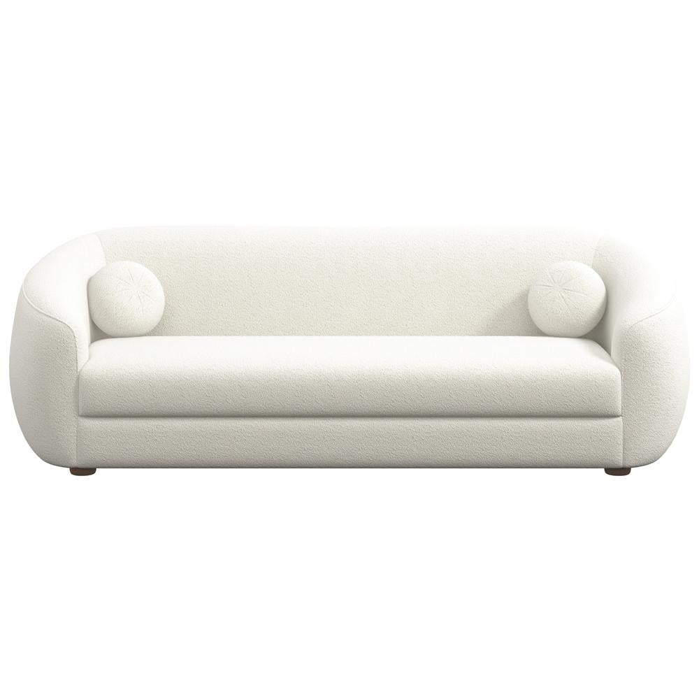 Cream Tufted Velvet Round Arm Sofa with Wood Legs