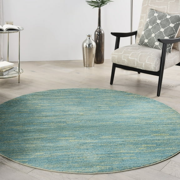 Noursion Essentials Solid Contemporary Blue Green 6' x Round Area Rug, (6' Round)