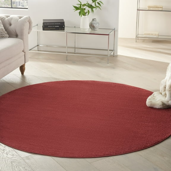 Noursion Essentials Solid Contemporary Brick Red 6' x Round Area Rug, (6' Round)