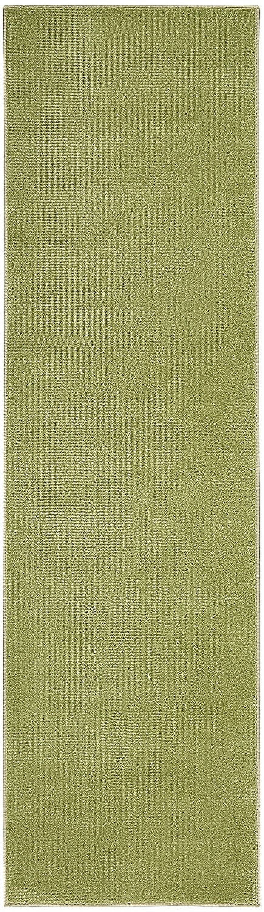 Green Power-Loomed Synthetic Runner Rug with Latex Backing